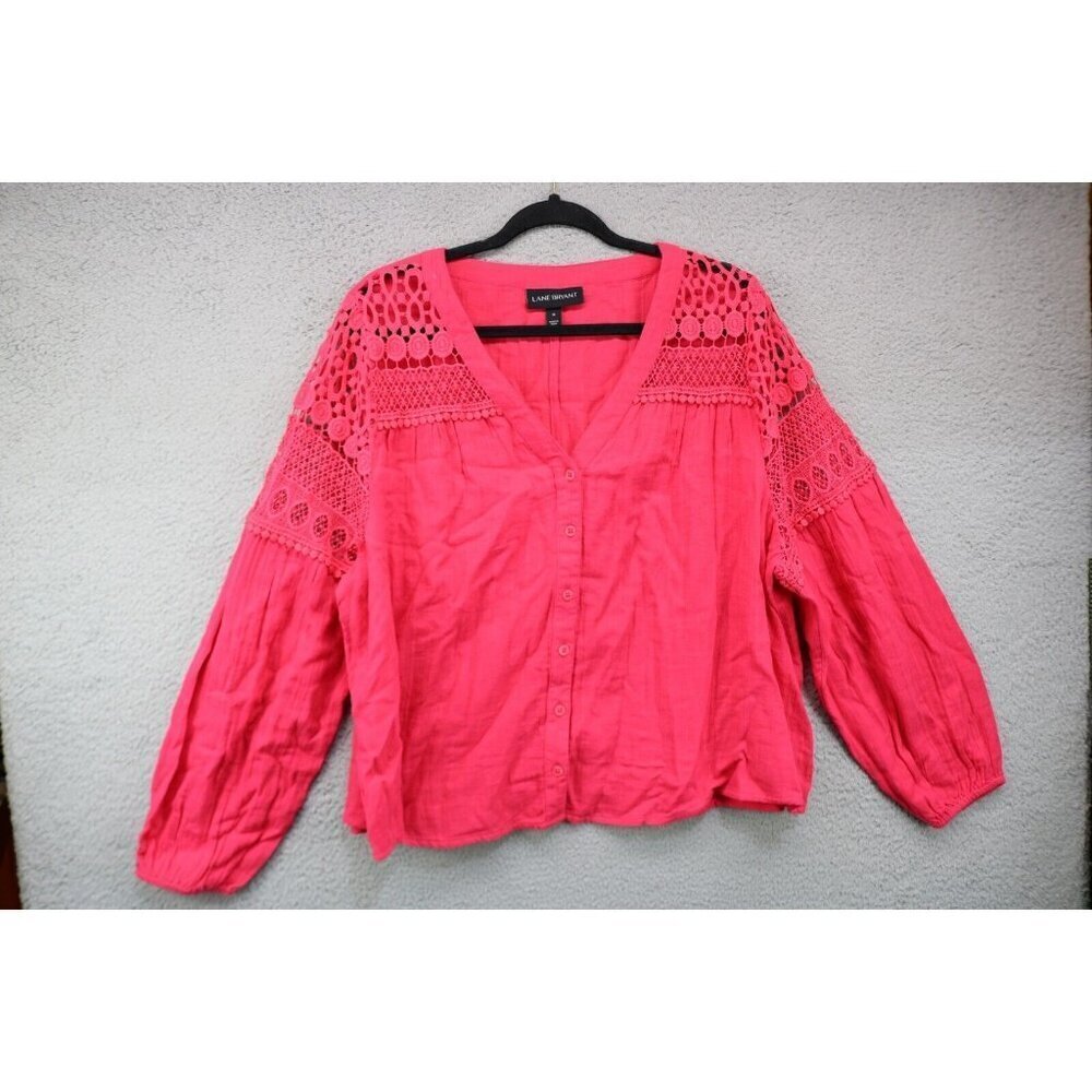 Lane Bryant Long Balloon Sleeves Button Down Blouse-Size 18-Boho-Lace